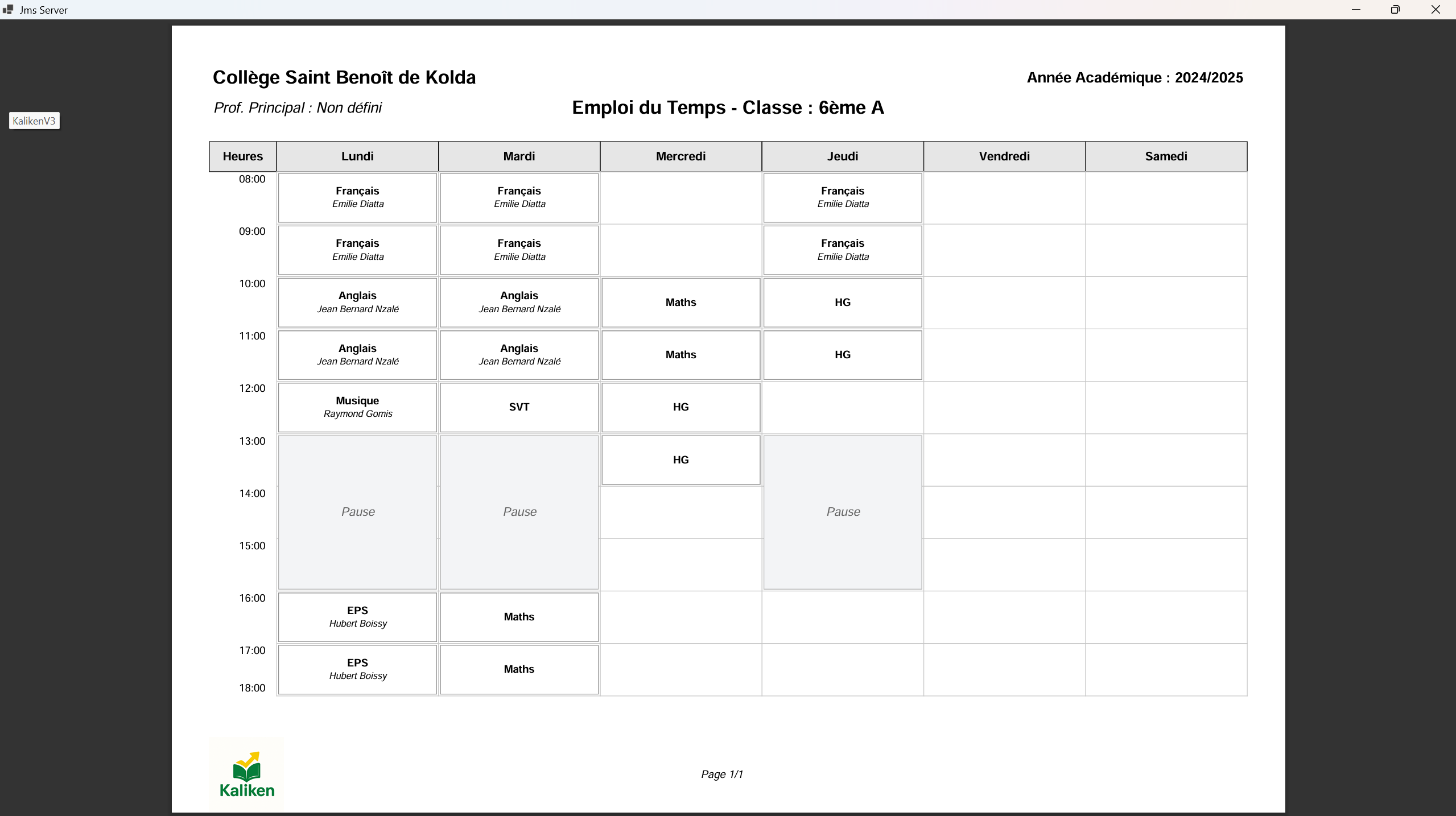 Emploi du temps — vue 4